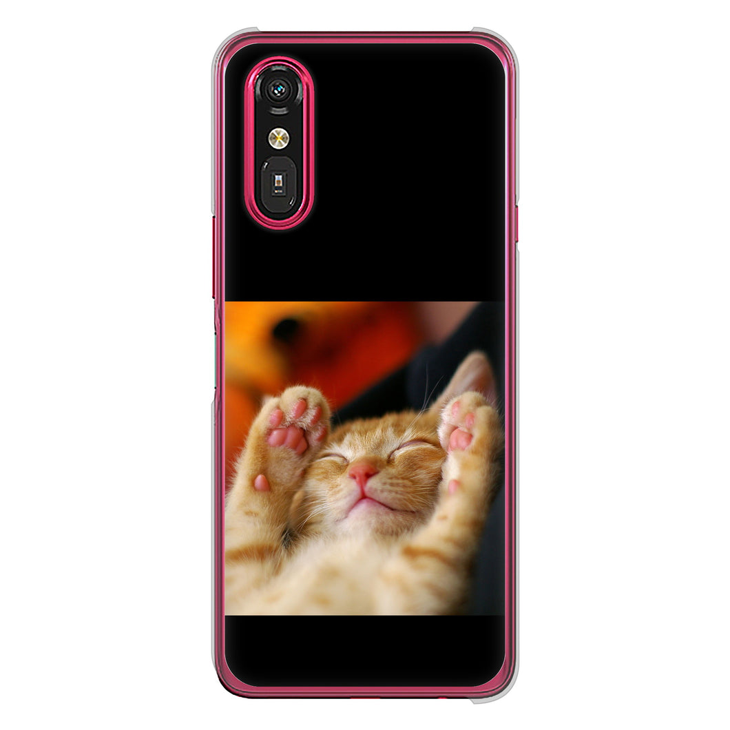 らくらくスマートフォン a A401FC  Y!mobile 高画質仕上げ 背面印刷 ハードケース 【VA804 爆睡するネコ】