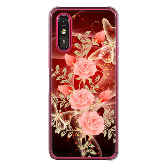 らくらくスマートフォン a A401FC  Y!mobile 高画質仕上げ 背面印刷 ハードケース 【VA824 魅惑の蝶とピンクのバラ】