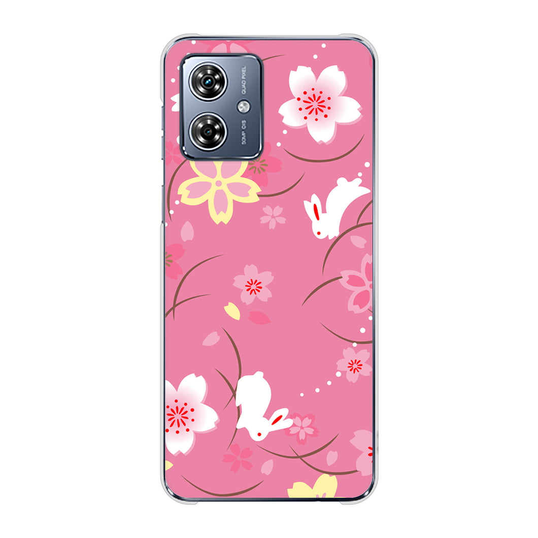 moto g64y 5G A401MO Y!mobile 高画質仕上げ 背面印刷 ハードケース 【149 桜と白うさぎ】