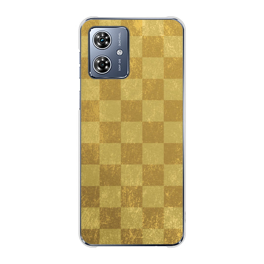 moto g64y 5G A401MO Y!mobile 高画質仕上げ 背面印刷 ハードケース 【619 市松模様-金（骨董風に傷んだイメージ）】