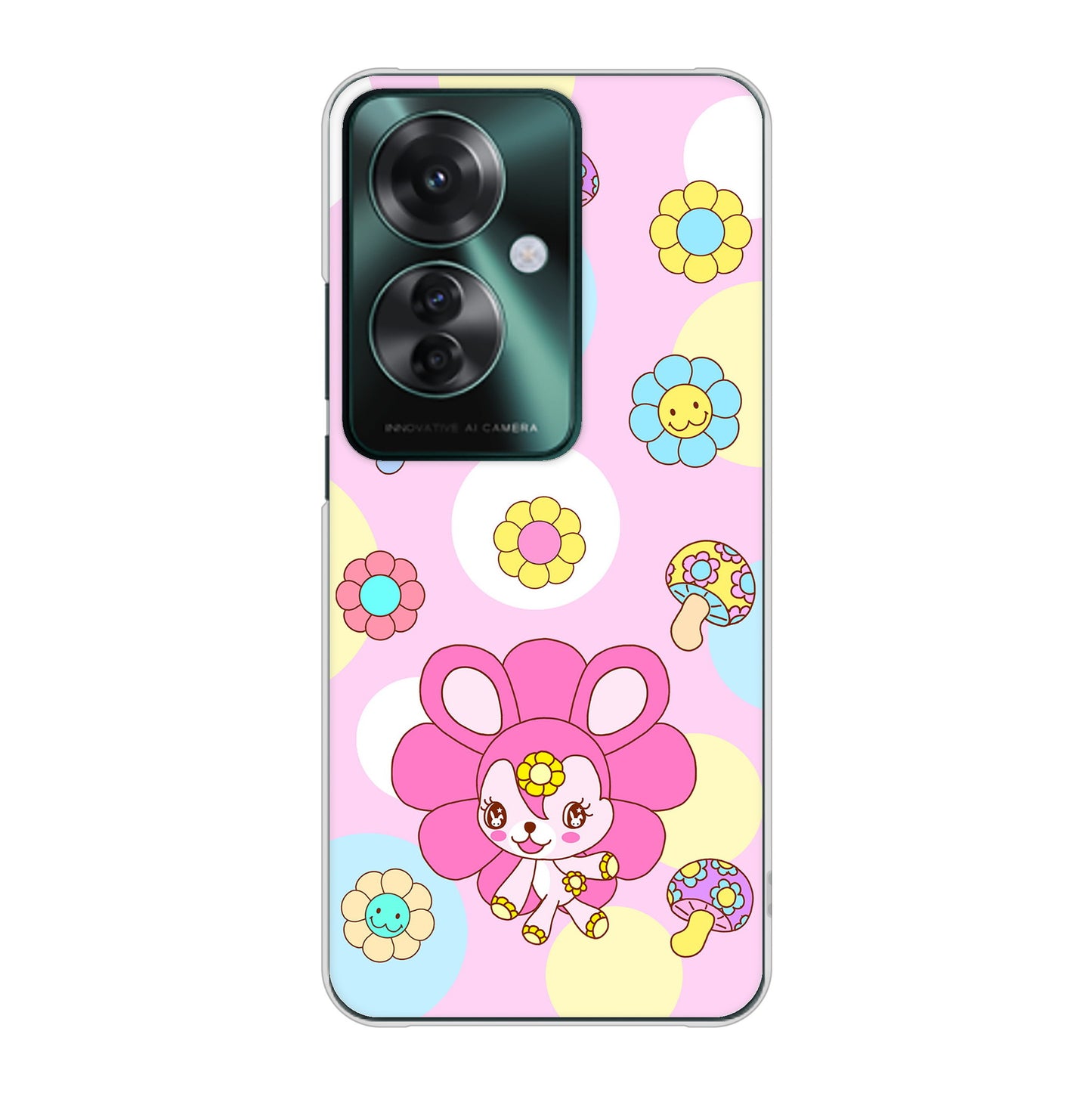 OPPO Reno11 A A401OP Y!mobile 高画質仕上げ 背面印刷 ハードケースむかいあぐる フラワーうさぎのフラッピョン