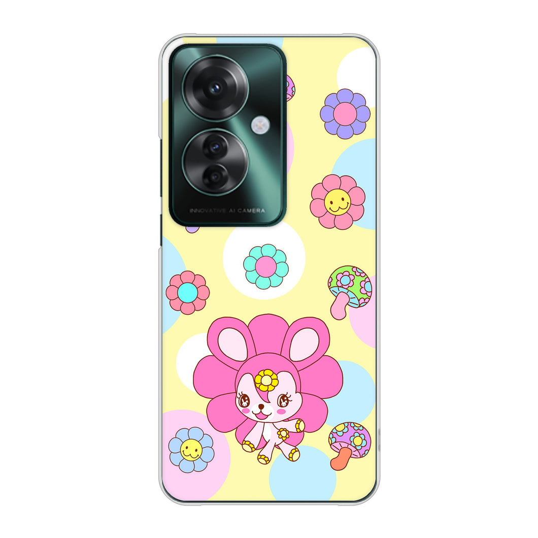OPPO Reno11 A A401OP Y!mobile 高画質仕上げ 背面印刷 ハードケースむかいあぐる フラワーうさぎのフラッピョン