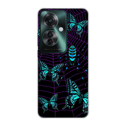 OPPO Reno11 A A401OP Y!mobile 高画質仕上げ 背面印刷 ハードケースむかいあぐる 蜘蛛の巣に舞う蝶