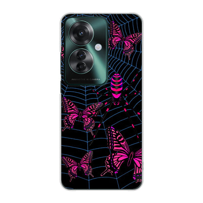 OPPO Reno11 A A401OP Y!mobile 高画質仕上げ 背面印刷 ハードケースむかいあぐる 蜘蛛の巣に舞う蝶