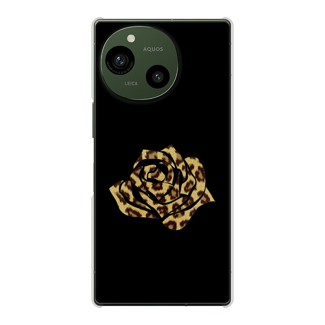 AQUOS R9 A401SH SoftBank 高画質仕上げ 背面印刷 ハードケース 【1184 ヒョウのバラ（茶）】