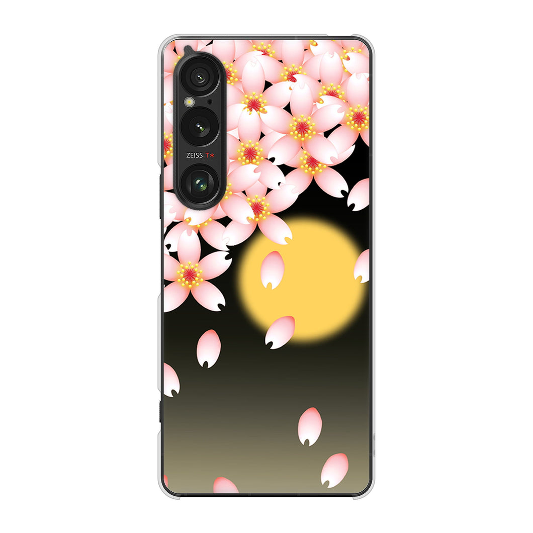 Xperia 1 VI A401SO SoftBank 高画質仕上げ 背面印刷 ハードケース 【136 満月と夜桜】