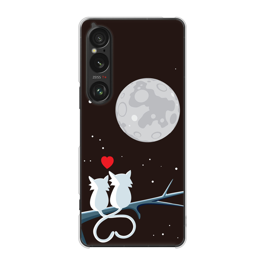 Xperia 1 VI A401SO SoftBank 高画質仕上げ 背面印刷 ハードケース夜とネコ