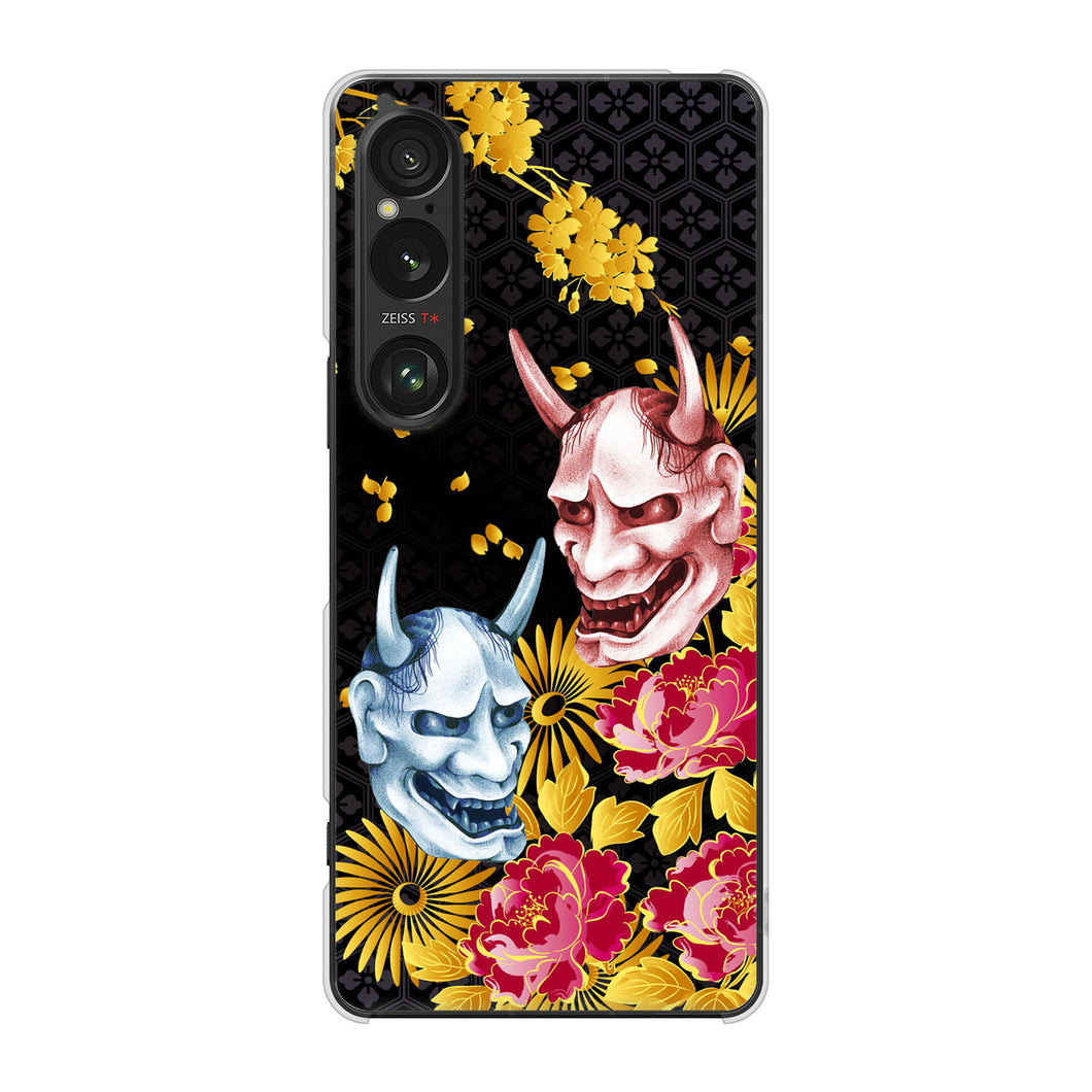 Xperia 1 VI A401SO SoftBank 高画質仕上げ 背面印刷 ハードケース 【1024 般若と牡丹2】