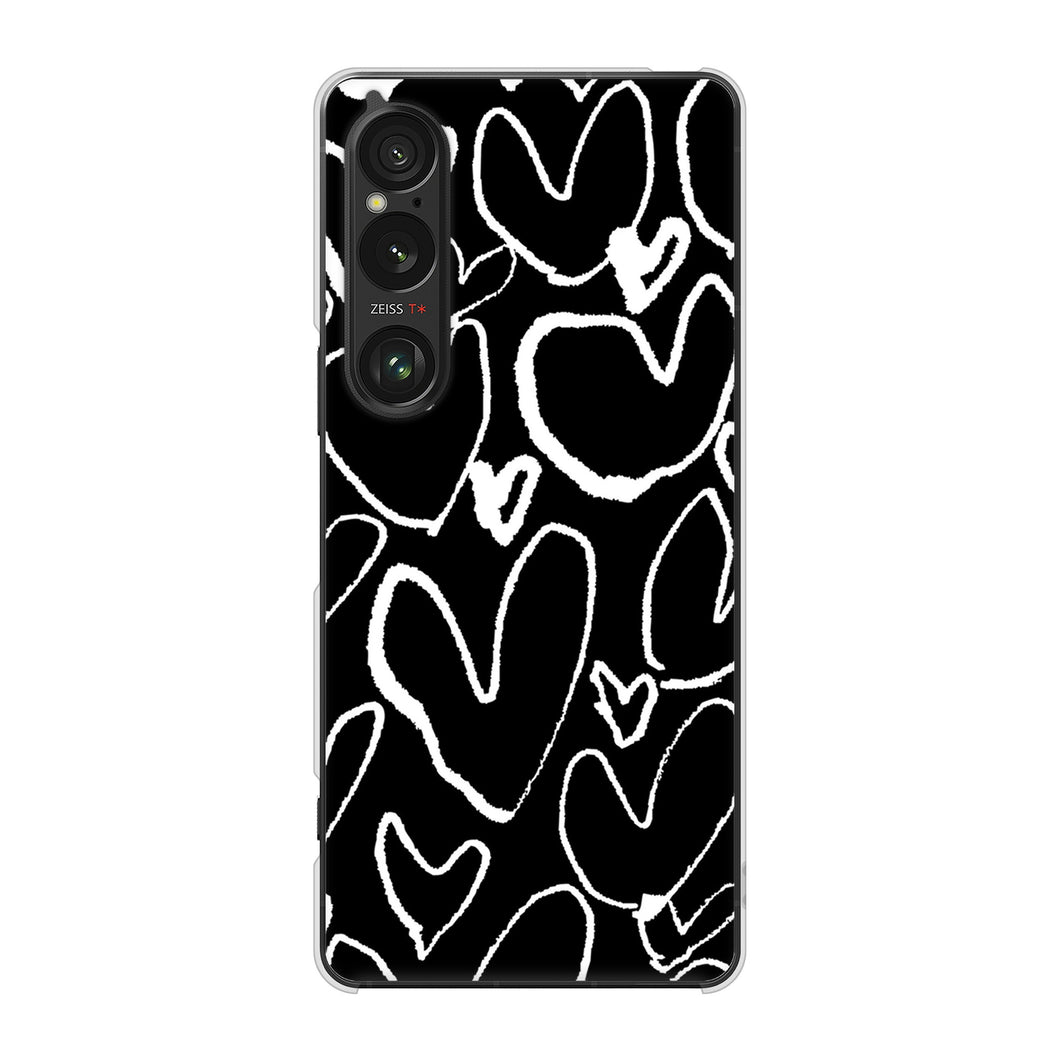 Xperia 1 VI A401SO SoftBank 高画質仕上げ 背面印刷 ハードケース 【1124 ハート BK＆WH】