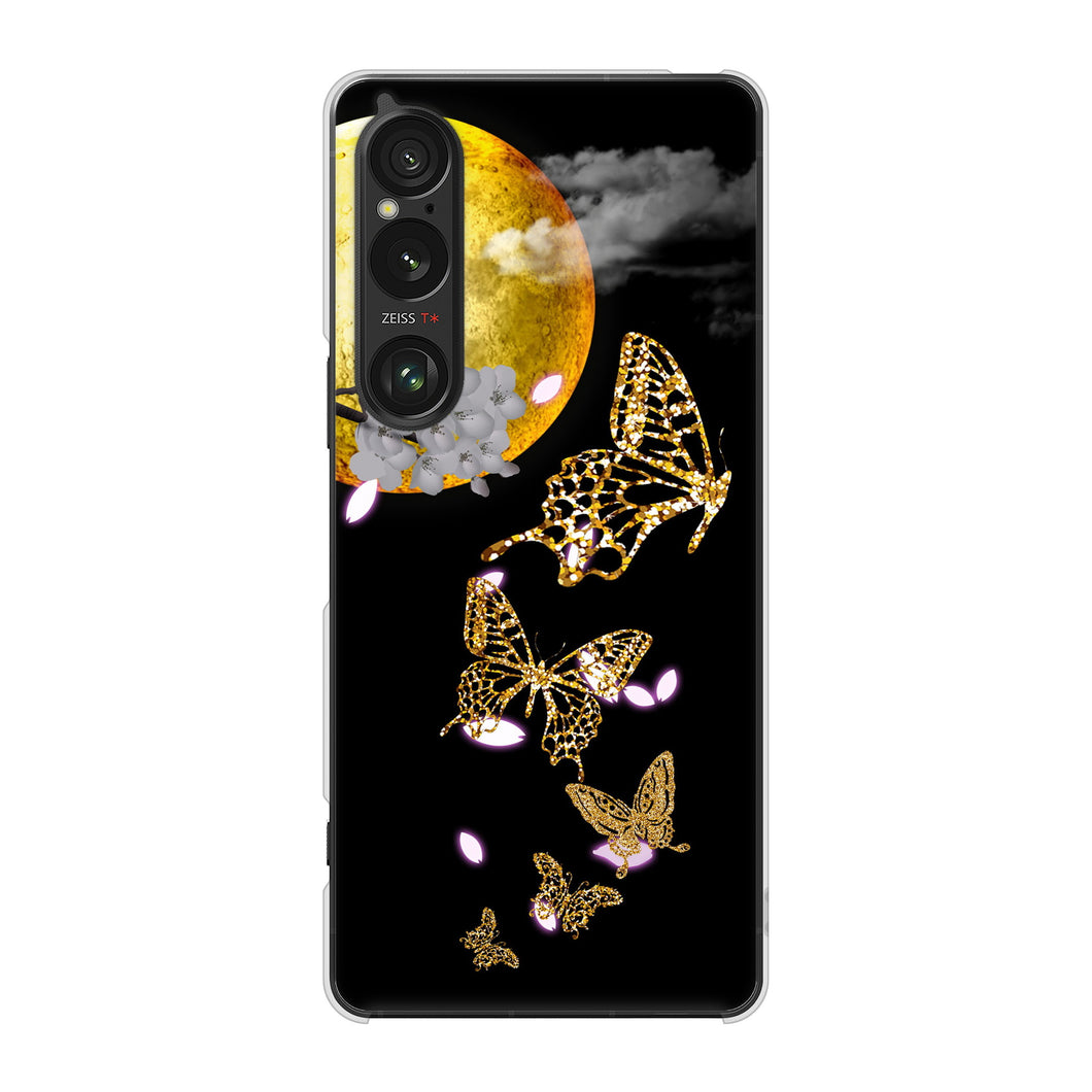 Xperia 1 VI A401SO SoftBank 高画質仕上げ 背面印刷 ハードケース 【1150 月に昇る蝶】