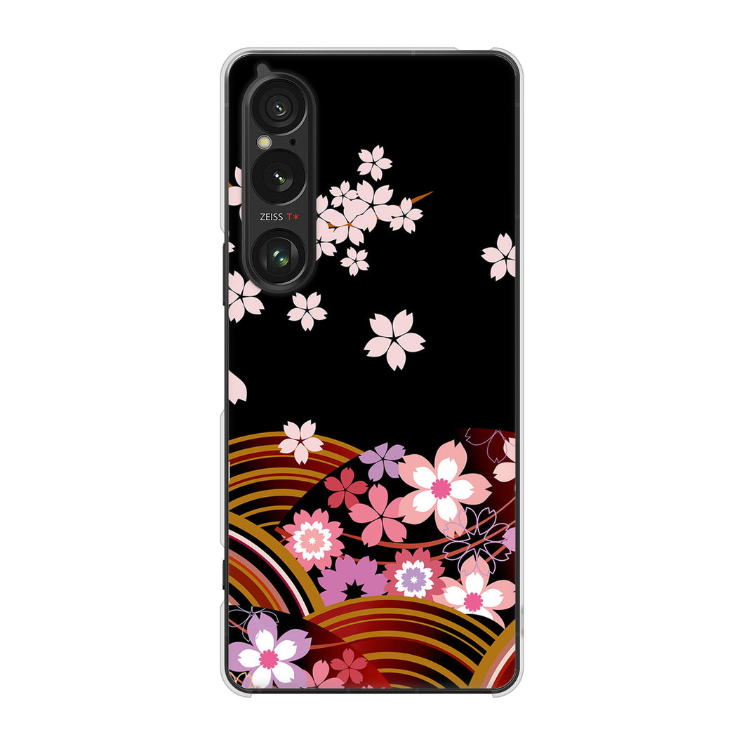 Xperia 1 VI A401SO SoftBank 高画質仕上げ 背面印刷 ハードケース 【1237 和柄＆筆文字・夜桜の宴】