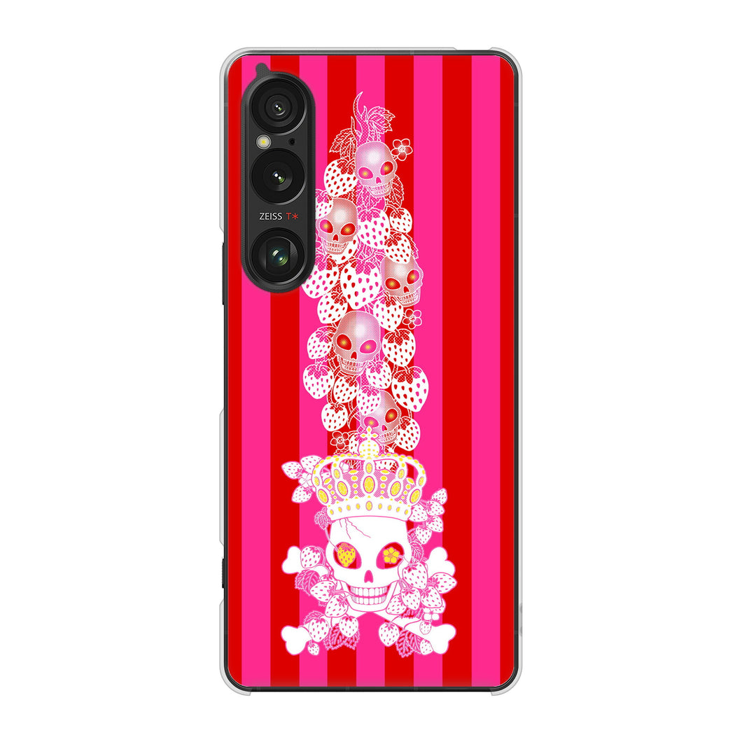 Xperia 1 VI A401SO SoftBank 高画質仕上げ 背面印刷 ハードケースむかいあぐる 苺骸骨王冠蔦