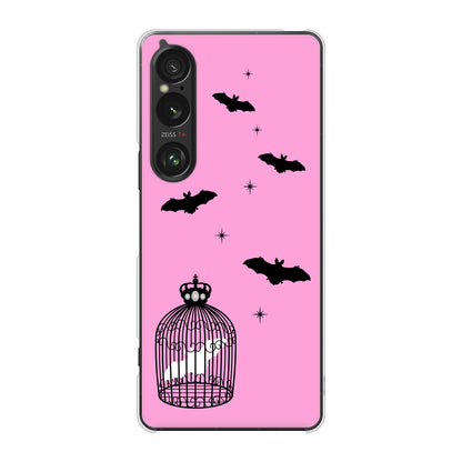Xperia 1 VI A401SO SoftBank 高画質仕上げ 背面印刷 ハードケースむかいあぐる こうもりの王冠鳥かご