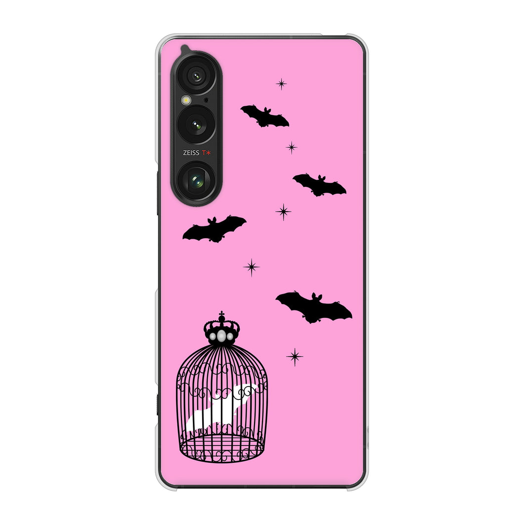 Xperia 1 VI A401SO SoftBank 高画質仕上げ 背面印刷 ハードケースむかいあぐる こうもりの王冠鳥かご
