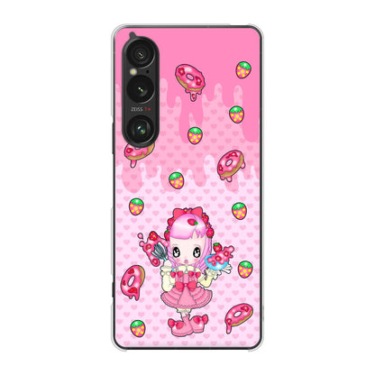 Xperia 1 VI A401SO SoftBank 高画質仕上げ 背面印刷 ハードケースむかいあぐる ストロベリードーナツ
