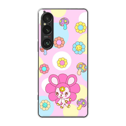 Xperia 1 VI A401SO SoftBank 高画質仕上げ 背面印刷 ハードケースむかいあぐる フラワーうさぎのフラッピョン