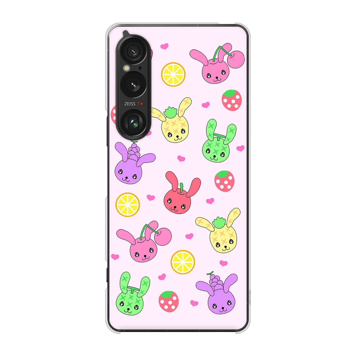 Xperia 1 VI A401SO SoftBank 高画質仕上げ 背面印刷 ハードケースむかいあぐる フルーツうさぎのブルーラビッツ