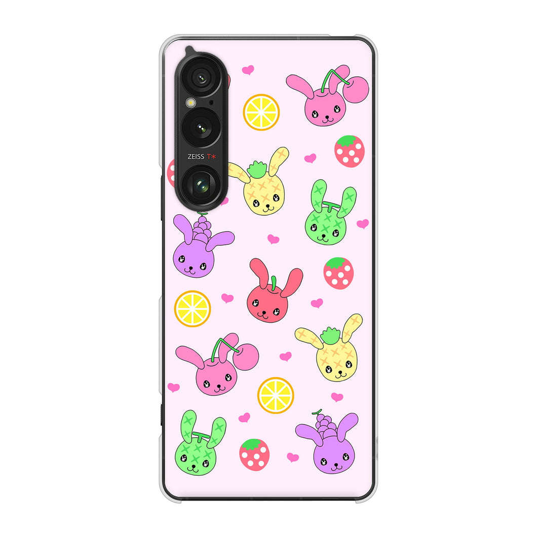 Xperia 1 VI A401SO SoftBank 高画質仕上げ 背面印刷 ハードケースむかいあぐる フルーツうさぎのブルーラビッツ