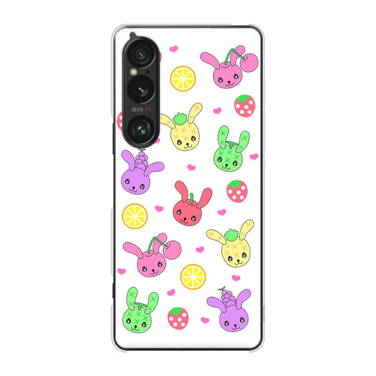 Xperia 1 VI A401SO SoftBank 高画質仕上げ 背面印刷 ハードケースむかいあぐる フルーツうさぎのブルーラビッツ