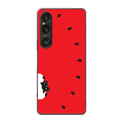 Xperia 1 VI A401SO SoftBank 高画質仕上げ 背面印刷 ハードケースすいかをかじるネコ