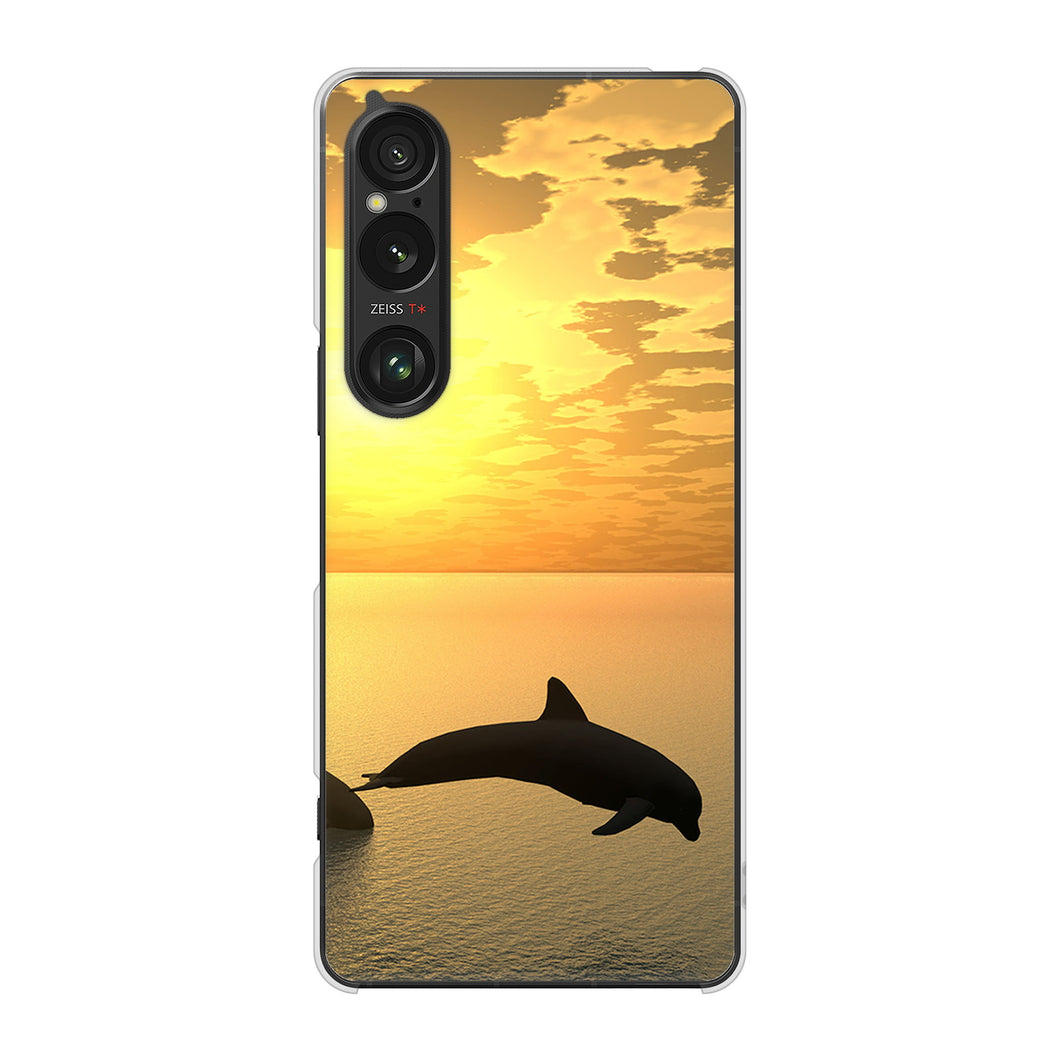 Xperia 1 VI A401SO SoftBank 高画質仕上げ 背面印刷 ハードケース 【VA845 夕暮れのドルフィン】