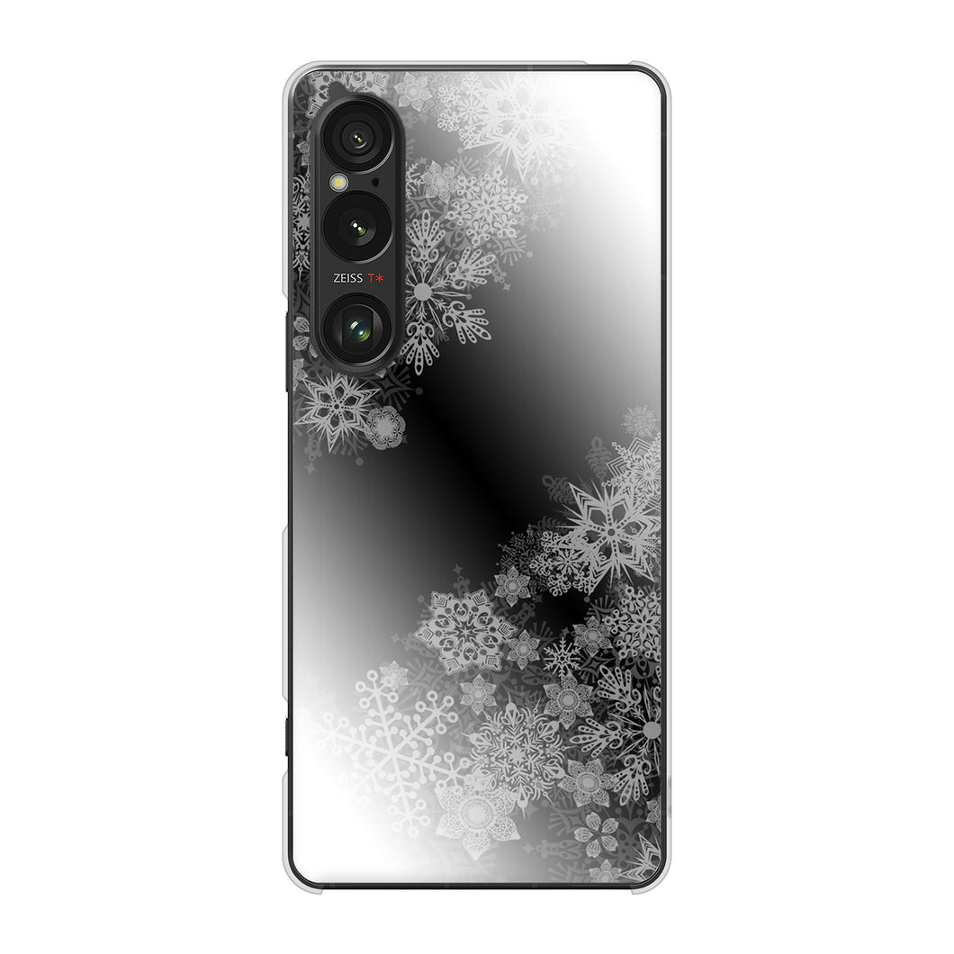 Xperia 1 VI A401SO SoftBank 高画質仕上げ 背面印刷 ハードケース 【YJ340 モノトーン 雪の結晶 】