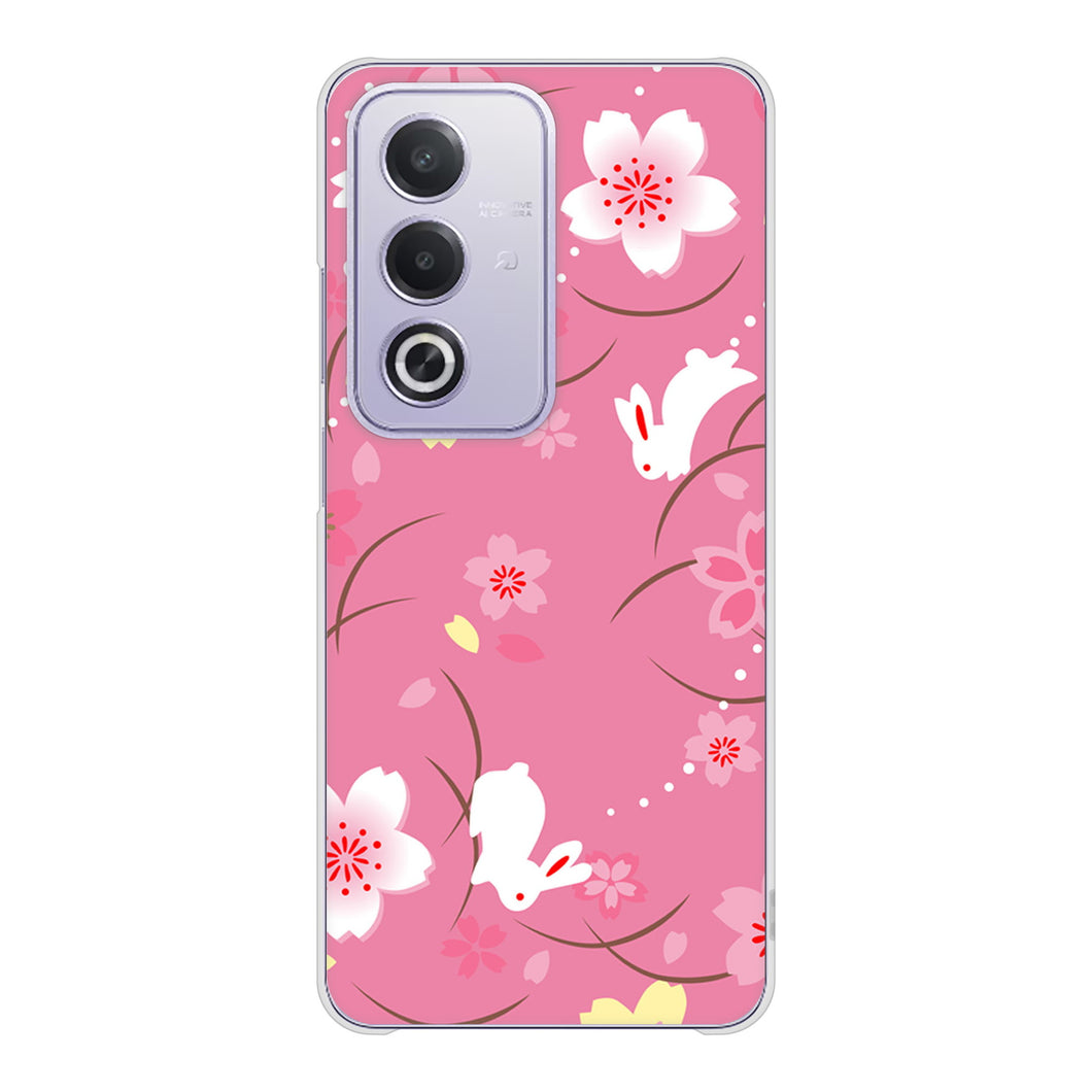OPPO A3 5G A402OP Y!mobile 高画質仕上げ 背面印刷 ハードケース 【149 桜と白うさぎ】
