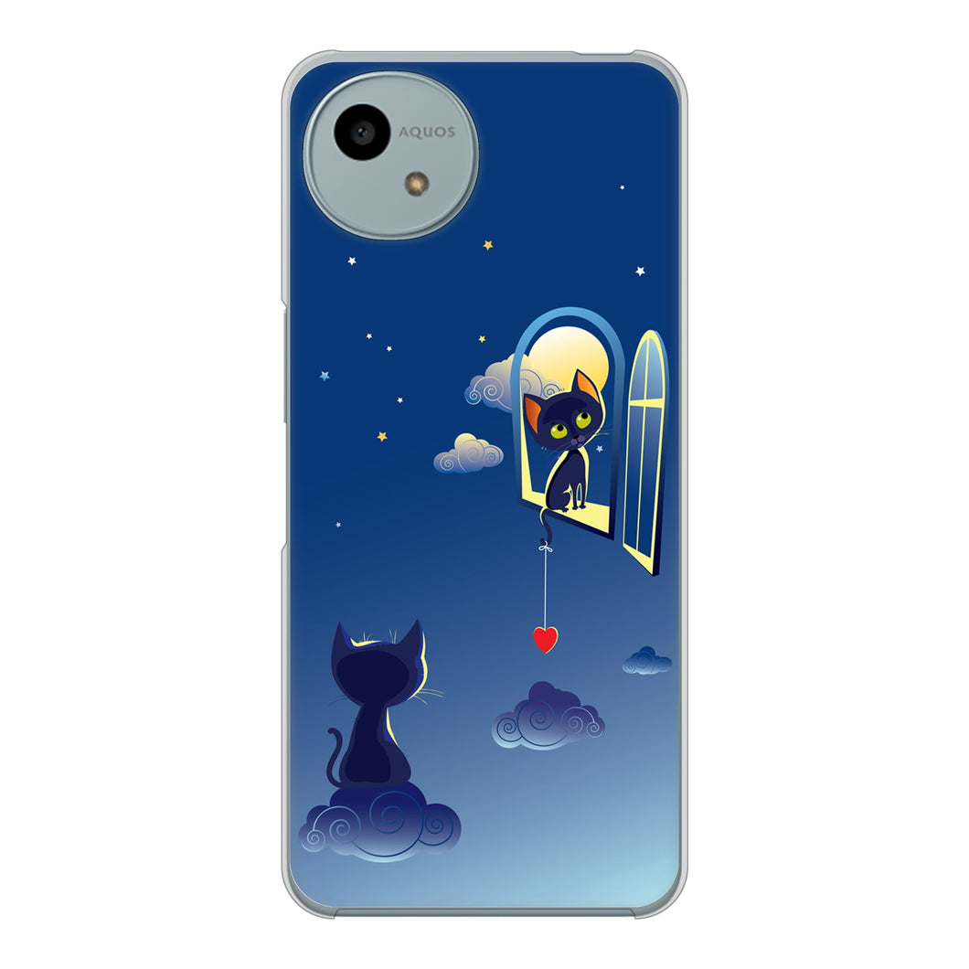 AQUOS wish4 A402SH Y!mobile 高画質仕上げ 背面印刷 ハードケース夜とネコ
