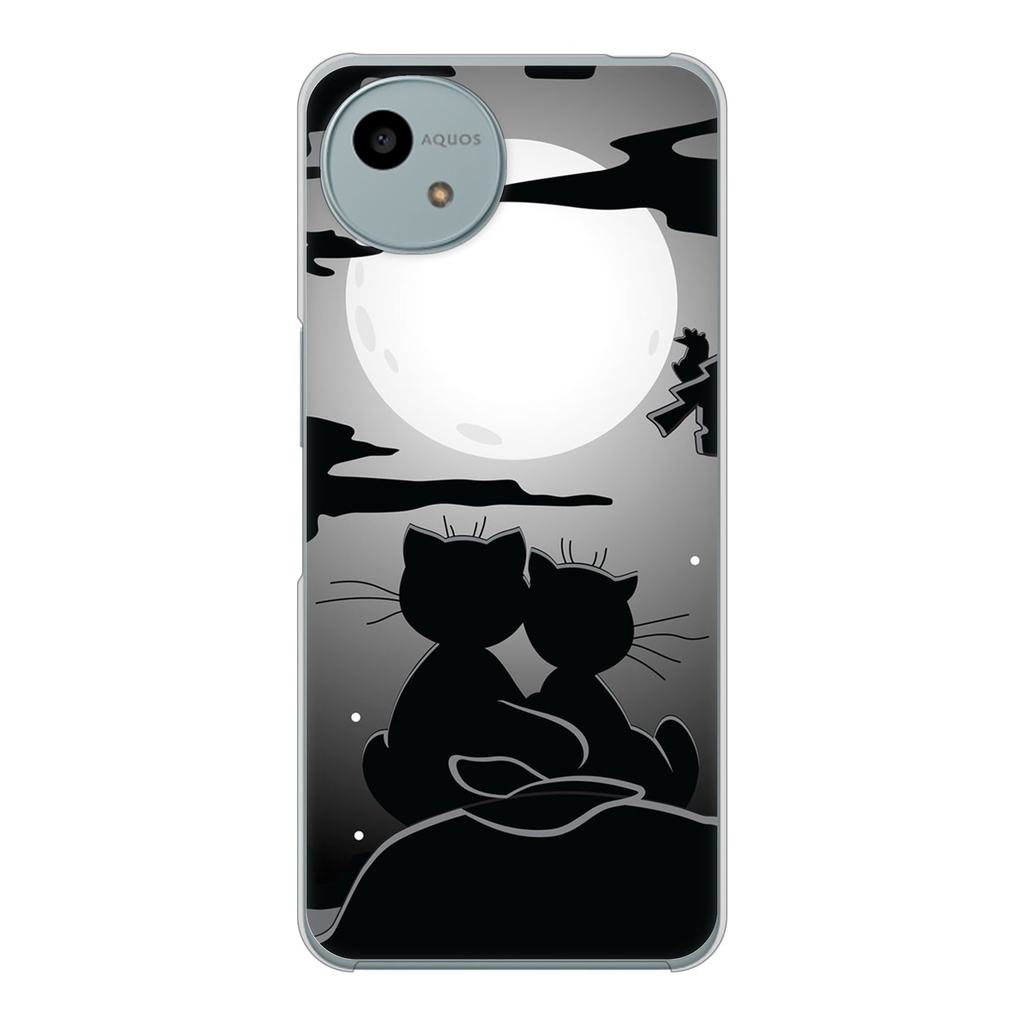 AQUOS wish4 A402SH Y!mobile 高画質仕上げ 背面印刷 ハードケース夜とネコ