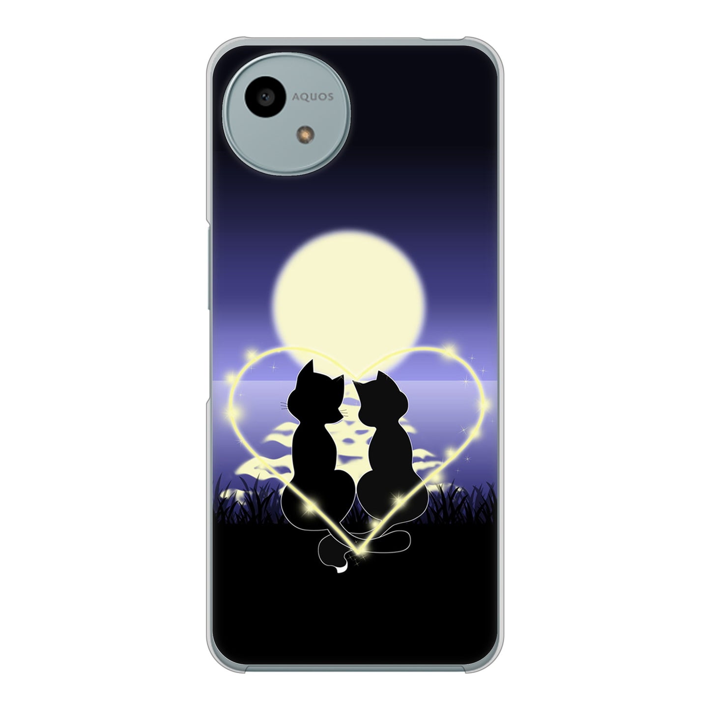 AQUOS wish4 A402SH Y!mobile 高画質仕上げ 背面印刷 ハードケース夜とネコ