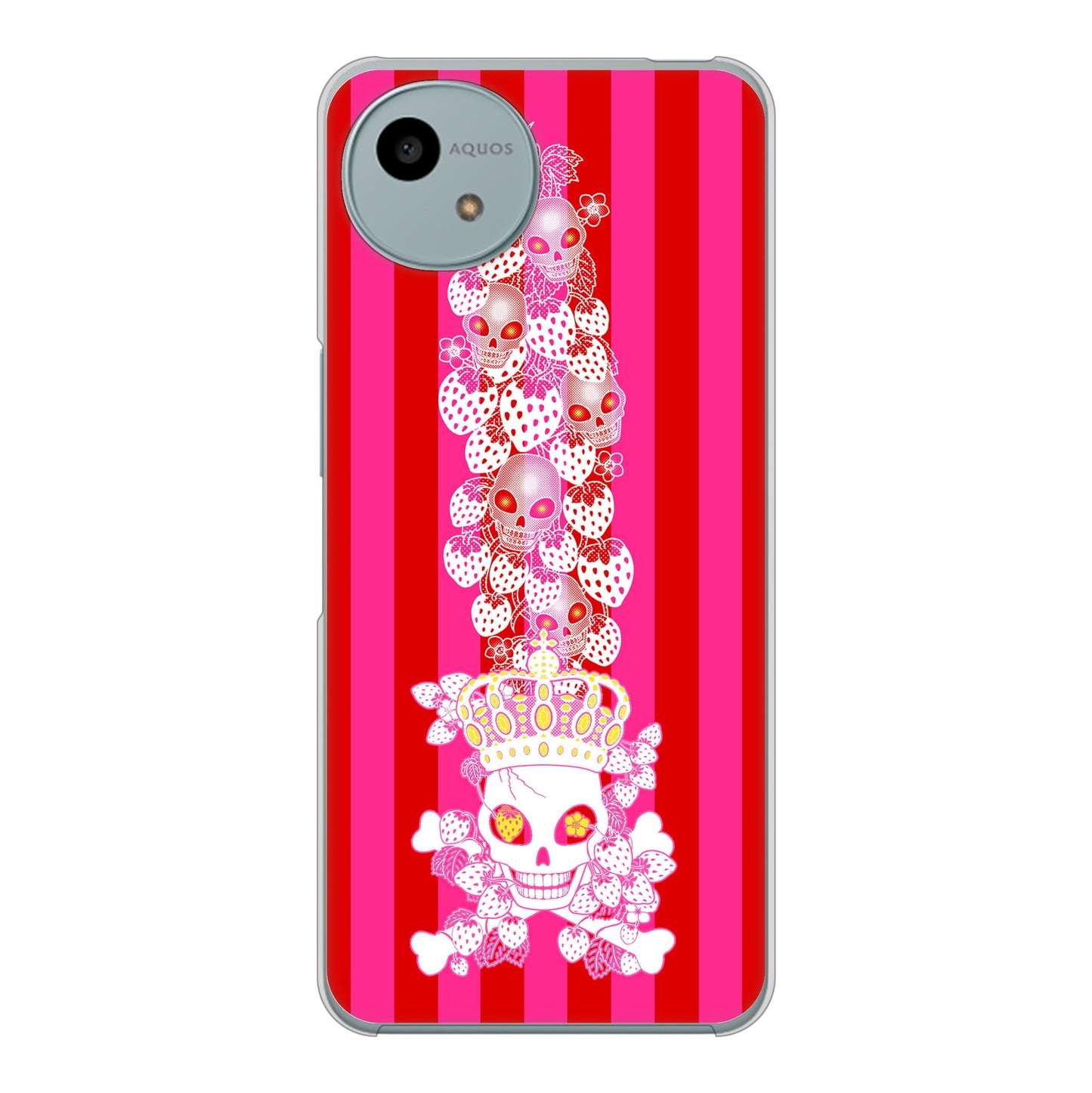 AQUOS wish4 A402SH Y!mobile 高画質仕上げ 背面印刷 ハードケースむかいあぐる 苺骸骨王冠蔦