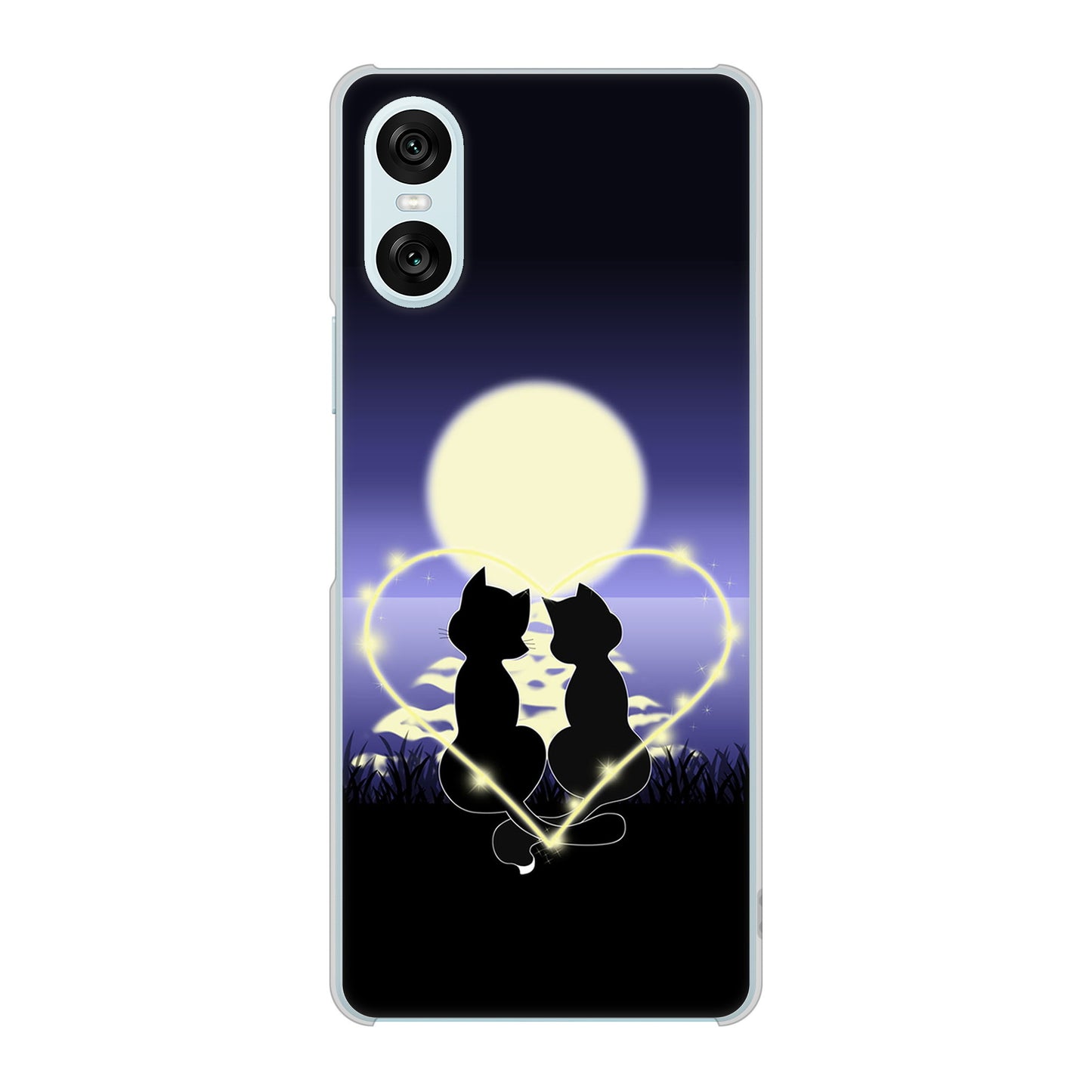 Xperia 10 VI A402SO SoftBank 高画質仕上げ 背面印刷 ハードケース夜とネコ