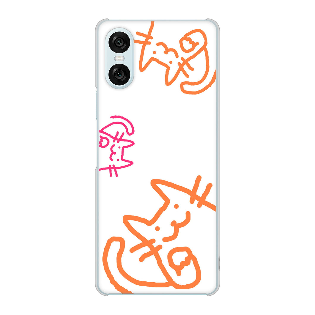 Xperia 10 VI A402SO SoftBank 高画質仕上げ 背面印刷 ハードケース 【1098 手まねきする3匹のネコ】