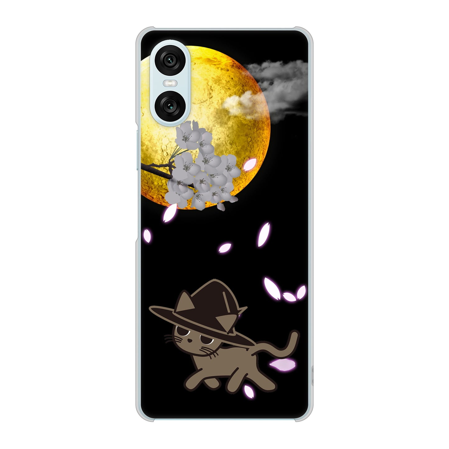 Xperia 10 VI A402SO SoftBank 高画質仕上げ 背面印刷 ハードケース夜とネコ