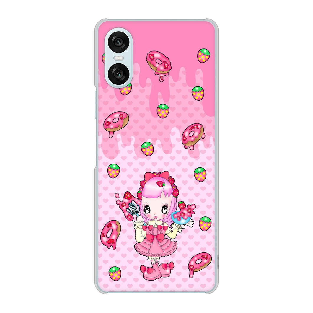 Xperia 10 VI A402SO SoftBank 高画質仕上げ 背面印刷 ハードケースむかいあぐる ストロベリードーナツ