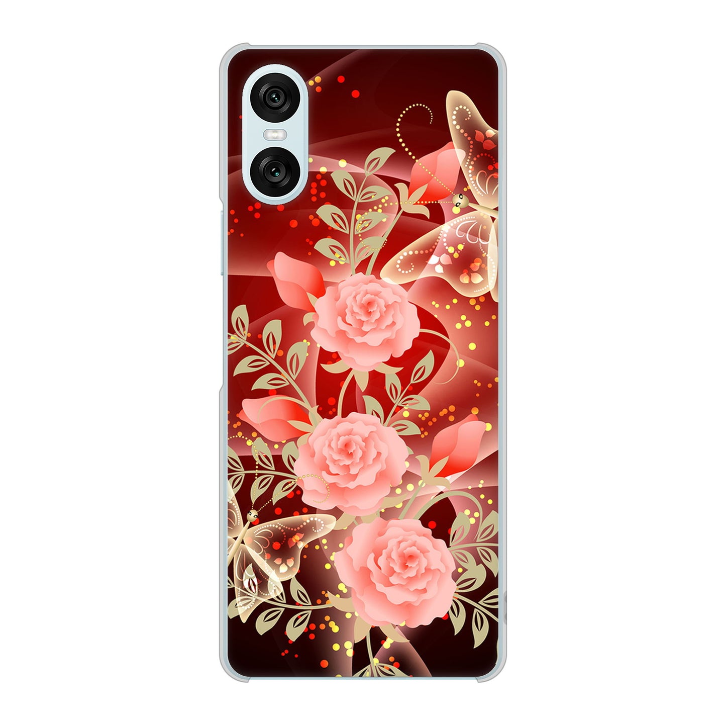 Xperia 10 VI A402SO SoftBank 高画質仕上げ 背面印刷 ハードケース 【VA824 魅惑の蝶とピンクのバラ】