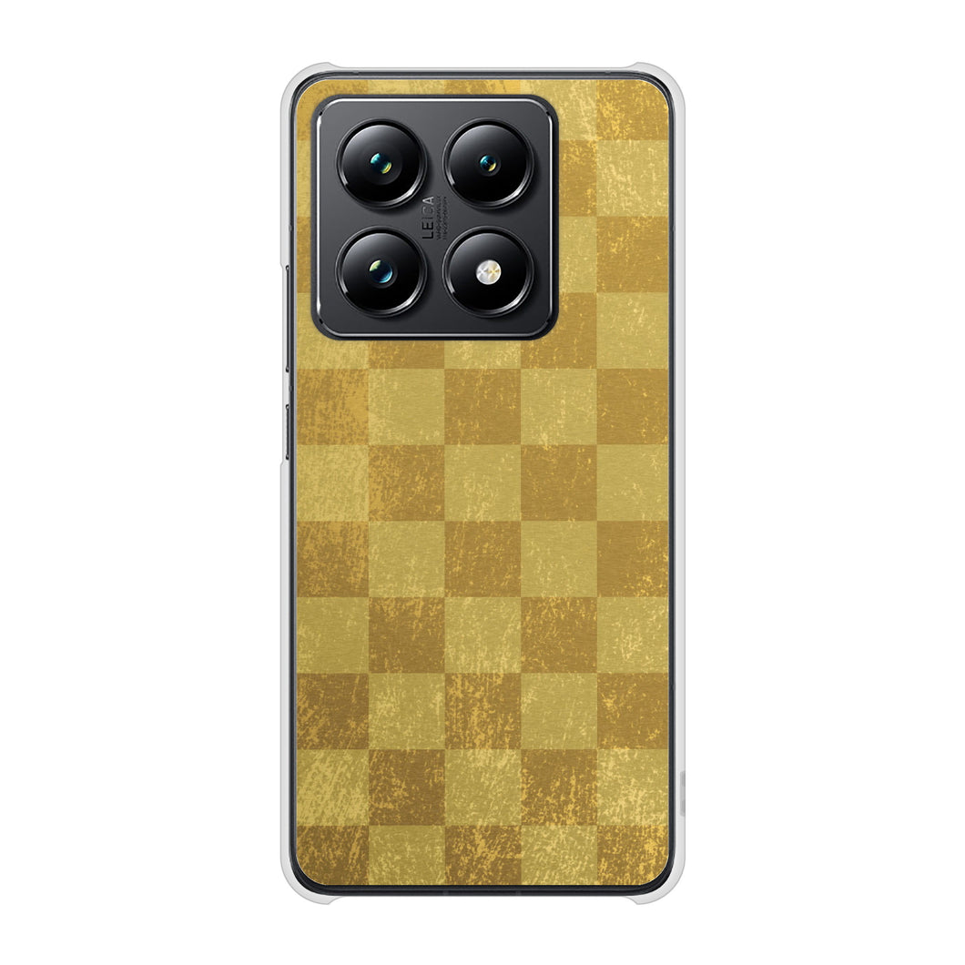 Xiaomi 14T Pro A402XM SoftBank 高画質仕上げ 背面印刷 ハードケース 【619 市松模様-金（骨董風に傷んだイメージ）】