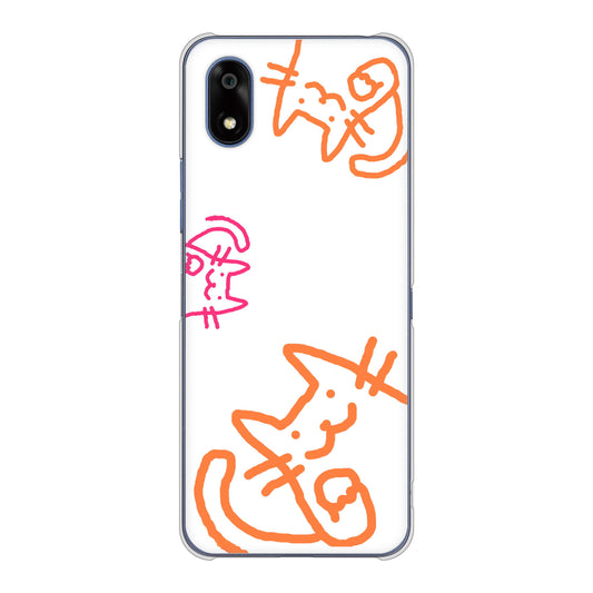 かんたんスマホ4 A402ZT Y!mobile 高画質仕上げ 背面印刷 ハードケース 【1098 手まねきする3匹のネコ】