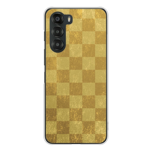 nubia S 5G A403ZT Y!mobile 高画質仕上げ 背面印刷 ハードケース 【619 市松模様-金（骨董風に傷んだイメージ）】