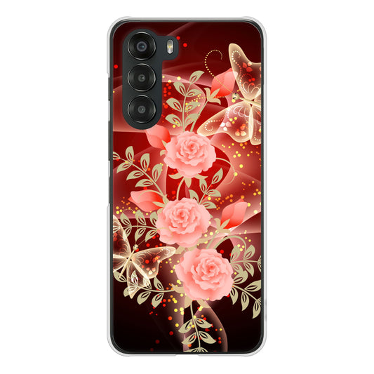 nubia S 5G A403ZT Y!mobile 高画質仕上げ 背面印刷 ハードケース 【VA824 魅惑の蝶とピンクのバラ】