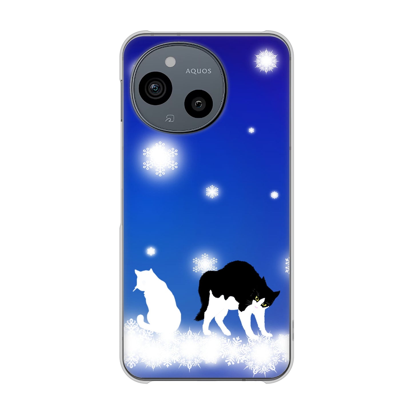 AQUOS sense9 A405SH SoftBank 高画質仕上げ 背面印刷 ハードケース 【YJ335 雪の結晶 はちわれ】