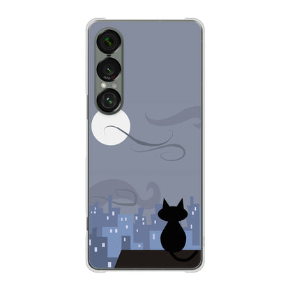 Xperia 1 VII A501SO SoftBank 高画質仕上げ 背面印刷 ハードケース夜とネコ