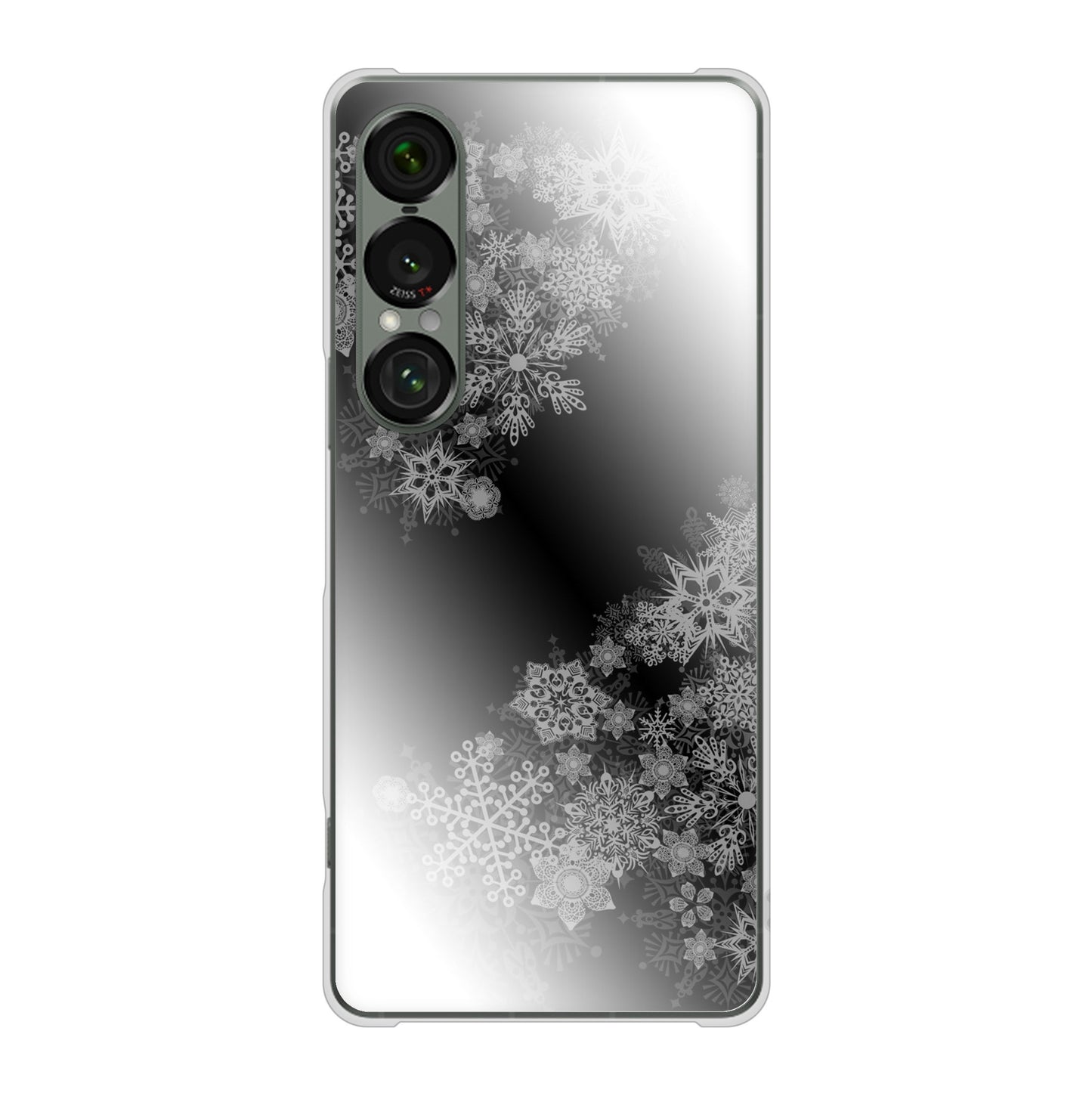 Xperia 1 VII A501SO SoftBank 高画質仕上げ 背面印刷 ハードケース 【YJ340 モノトーン 雪の結晶 】