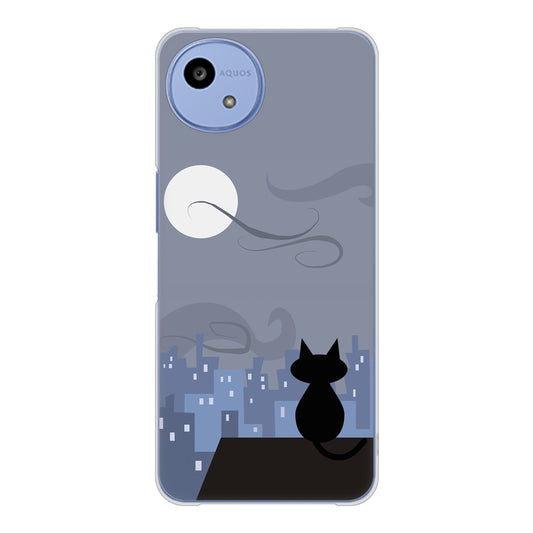 AQUOS wish5 A502SH Y!mobile 高画質仕上げ 背面印刷 ハードケース夜とネコ