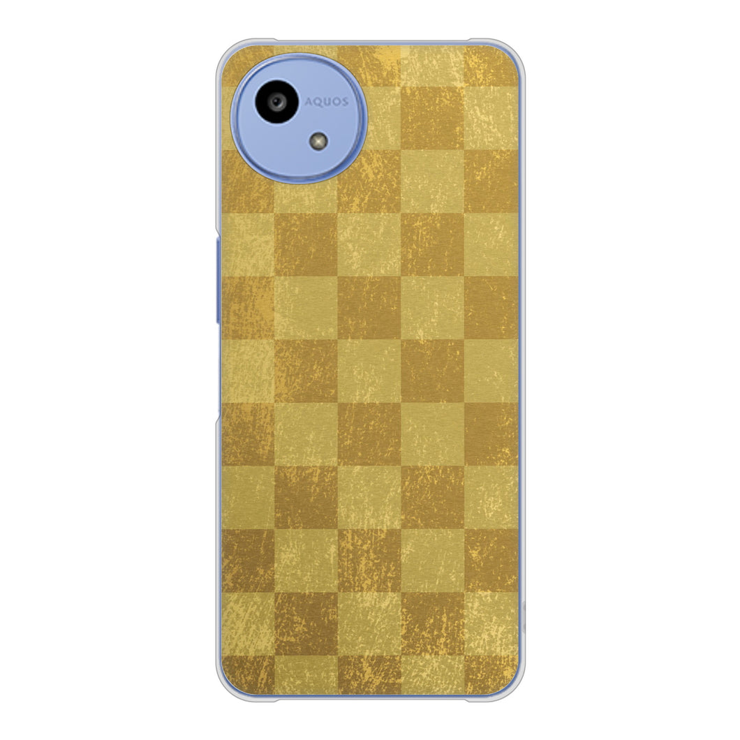 AQUOS wish5 A502SH Y!mobile 高画質仕上げ 背面印刷 ハードケース 【619 市松模様-金（骨董風に傷んだイメージ）】