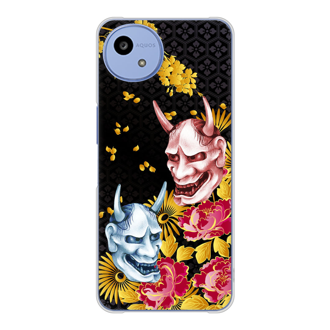 AQUOS wish5 A502SH Y!mobile 高画質仕上げ 背面印刷 ハードケース 【1024 般若と牡丹2】