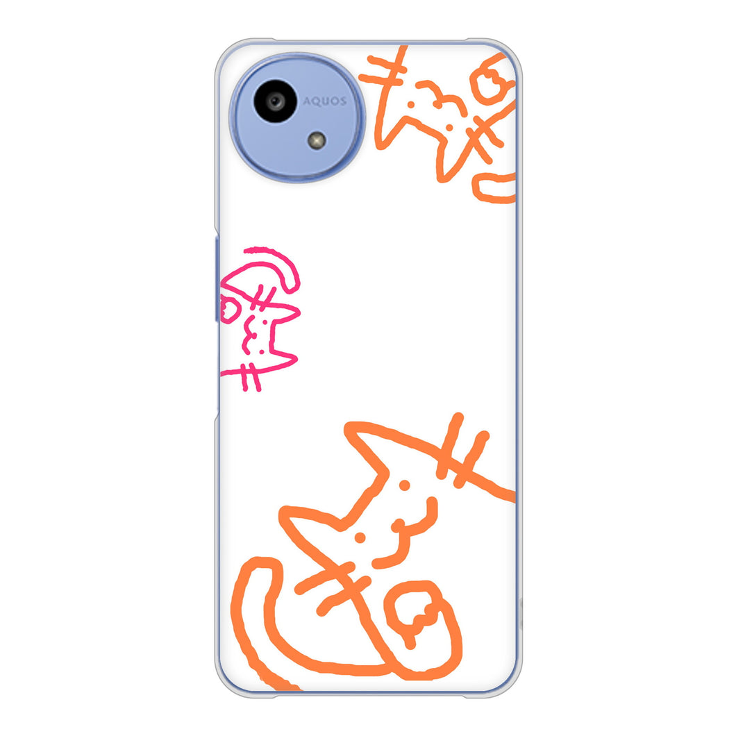 AQUOS wish5 A502SH Y!mobile 高画質仕上げ 背面印刷 ハードケース 【1098 手まねきする3匹のネコ】