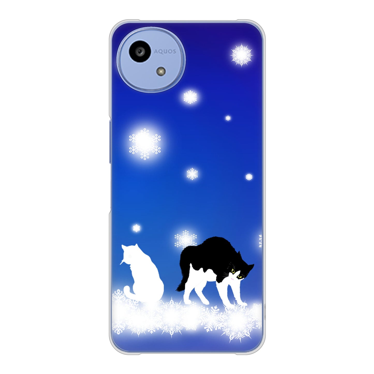 AQUOS wish5 A502SH Y!mobile 高画質仕上げ 背面印刷 ハードケース 【YJ335 雪の結晶 はちわれ】