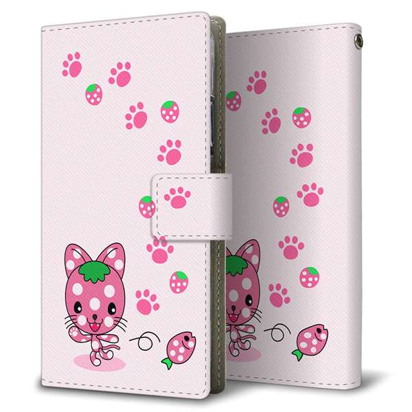 AQUOS sense9 SHG14 au 高画質仕上げ プリント手帳型ケース ( 薄型スリム )むかいあぐる イチゴ猫のにゃんベリー