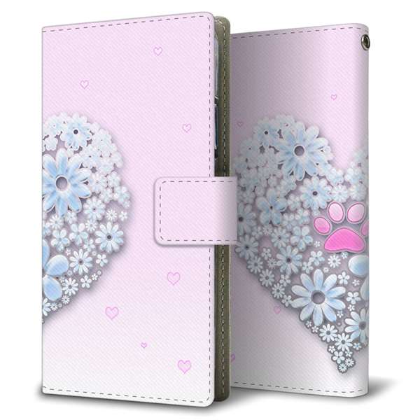 Galaxy S22 Ultra SCG14 au 高画質仕上げ プリント手帳型ケース ( 薄型スリム )ハートと肉球